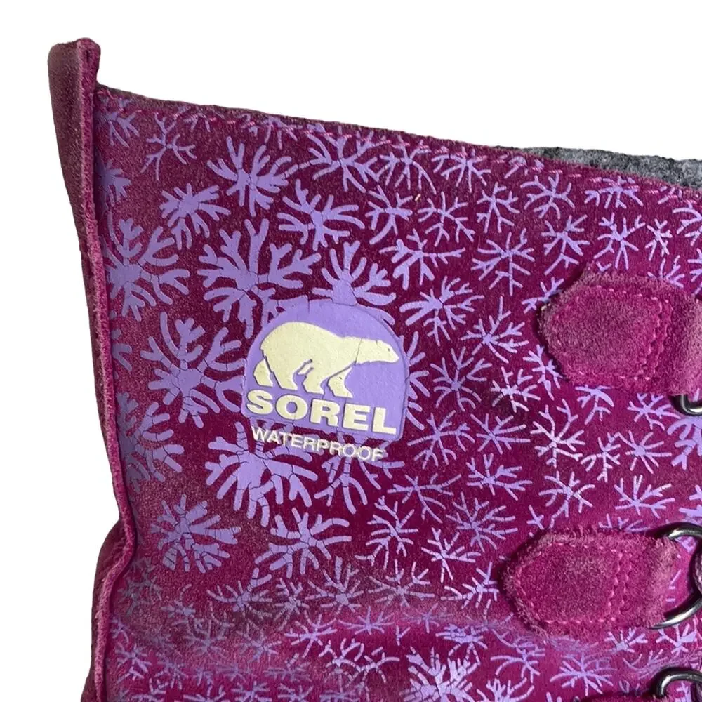 Sorel Pink Waterproof Winter Snow Boots Snowflake Youth Size 6